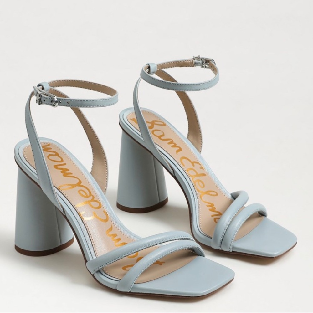 Kia Block Heel Sandal, Sz 6.5 Cape Blue Leather NWT